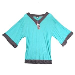 NWT Ingear Aqua Gray Swimwear Cover Up Womens S Colorblock Slub 3/4 Sleeve USA